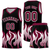 Custom Black Crimson Hem Flame Pattern Fashion Sports Uniform Basketball jersey