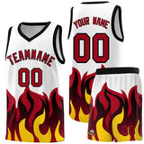 Custom White Red Hem Flame Pattern Fashion Sports Uniform Basketball jersey