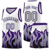 Custom White Purple Hem Flame Pattern Fashion Sports Uniform Basketball jersey