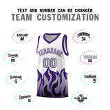 Custom White Purple Hem Flame Pattern Fashion Sports Uniform Basketball jersey