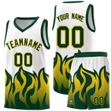 Custom White Hunter Green Hem Flame Pattern Fashion Sports Uniform Basketball jersey