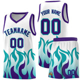 Custom White Aqua Hem Flame Pattern Fashion Sports Uniform Basketball jersey