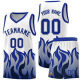 Custom White Royal Hem Flame Pattern Fashion Sports Uniform Basketball jersey