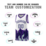 Custom White Purple Hem Flame Pattern Fashion Sports Uniform Basketball jersey