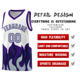 Custom White Purple Hem Flame Pattern Fashion Sports Uniform Basketball jersey
