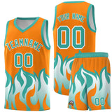 Custom Orange Bright Green Hem Flame Pattern Fashion Sports Uniform Basketball jersey