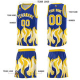 Custom Royal Gold Hem Flame Pattern Fashion Sports Uniform Basketball jersey
