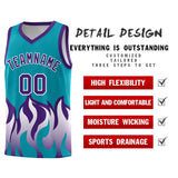 Custom Aqua Purple Hem Flame Pattern Fashion Sports Uniform Basketball jersey