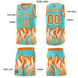 Custom Bright Green Orange Hem Flame Pattern Fashion Sports Uniform Basketball jersey