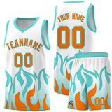 Custom White Orange Hem Flame Pattern Fashion Sports Uniform Basketball jersey