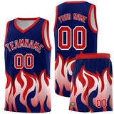 Custom Navy Red Hem Flame Pattern Fashion Sports Uniform Basketball jersey