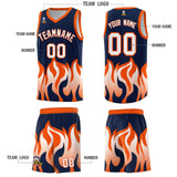 Custom Navy Orange Hem Flame Pattern Fashion Sports Uniform Basketball jersey