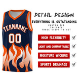 Custom Navy Orange Hem Flame Pattern Fashion Sports Uniform Basketball jersey