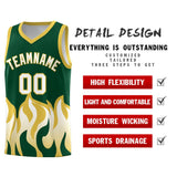 Custom Kelly Green Old Gold Hem Flame Pattern Fashion Sports Uniform Basketball jersey