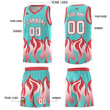 Custom Bright Green Light Red Hem Flame Pattern Fashion Sports Uniform Basketball jersey