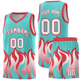 Custom Bright Green Light Red Hem Flame Pattern Fashion Sports Uniform Basketball jersey