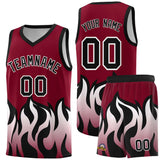 Custom Crimson Black Hem Flame Pattern Fashion Sports Uniform Basketball jersey