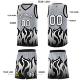 Custom Gray Black Hem Flame Pattern Fashion Sports Uniform Basketball jersey