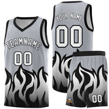 Custom Gray Black Hem Flame Pattern Fashion Sports Uniform Basketball jersey