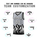 Custom Gray Black Hem Flame Pattern Fashion Sports Uniform Basketball jersey
