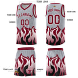 Custom Gray Crimson Hem Flame Pattern Fashion Sports Uniform Basketball jersey