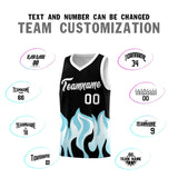Custom Black Sky Blue Hem Flame Pattern Fashion Sports Uniform Basketball jersey