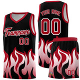 Custom Black Red Hem Flame Pattern Fashion Sports Uniform Basketball jersey