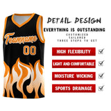 Custom Black Orange Hem Flame Pattern Fashion Sports Uniform Basketball jersey
