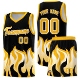 Custom Black Yellow Hem Flame Pattern Fashion Sports Uniform Basketball jersey