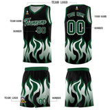 Custom Black Hunter Green Hem Flame Pattern Fashion Sports Uniform Basketball jersey