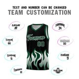 Custom Black Hunter Green Hem Flame Pattern Fashion Sports Uniform Basketball jersey
