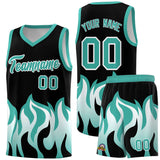 Custom Black Bright Green Hem Flame Pattern Fashion Sports Uniform Basketball jersey