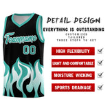 Custom Black Bright Green Hem Flame Pattern Fashion Sports Uniform Basketball jersey