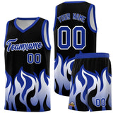 Custom Black Royal Hem Flame Pattern Fashion Sports Uniform Basketball jersey
