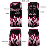 Custom Black Crimson Hem Flame Pattern Fashion Sports Uniform Basketball jersey