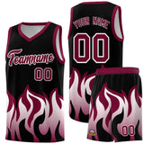 Custom Black Crimson Hem Flame Pattern Fashion Sports Uniform Basketball jersey