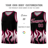 Custom Black Crimson Hem Flame Pattern Fashion Sports Uniform Basketball jersey