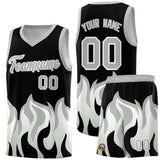 Custom Black Gray Hem Flame Pattern Fashion Sports Uniform Basketball jersey