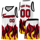 Custom White Red Hem Flame Pattern Fashion Sports Uniform Basketball jersey