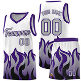 Custom White Purple Hem Flame Pattern Fashion Sports Uniform Basketball jersey