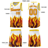 Custom White Gold Hem Flame Pattern Fashion Sports Uniform Basketball jersey