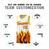 Custom White Gold Hem Flame Pattern Fashion Sports Uniform Basketball jersey