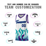 Custom White Aqua Hem Flame Pattern Fashion Sports Uniform Basketball jersey