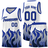 Custom White Royal Hem Flame Pattern Fashion Sports Uniform Basketball jersey
