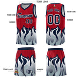 Custom Red Navy Hem Flame Pattern Fashion Sports Uniform Basketball jersey