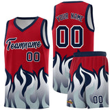 Custom Red Navy Hem Flame Pattern Fashion Sports Uniform Basketball jersey