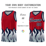 Custom Red Navy Hem Flame Pattern Fashion Sports Uniform Basketball jersey