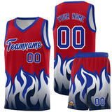 Custom Red Royal Hem Flame Pattern Fashion Sports Uniform Basketball jersey