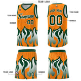 Custom Orange Hunter Green Hem Flame Pattern Fashion Sports Uniform Basketball jersey