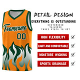 Custom Orange Hunter Green Hem Flame Pattern Fashion Sports Uniform Basketball jersey